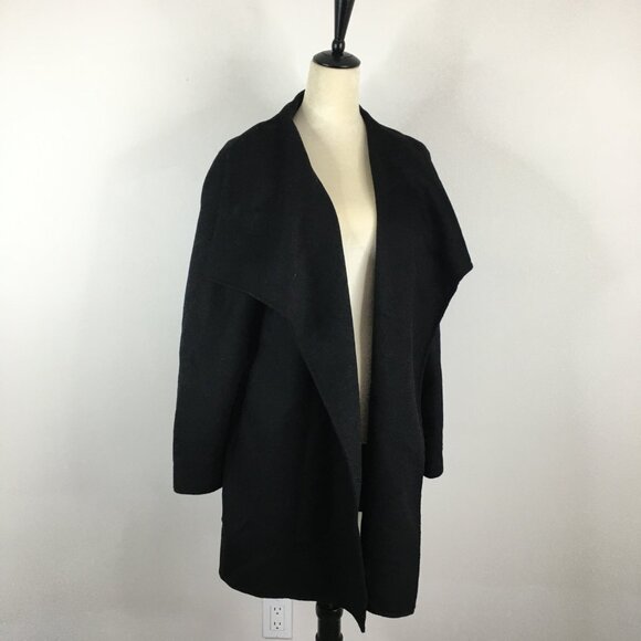 T TAHARI Black Hand Made Wool Blend Large Lapel/Collar Open Front Coat Jacket - Picture 1 of 10